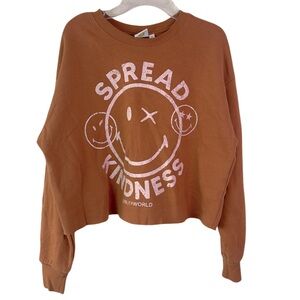 Smiley World ‘Spread Kindness’ Rust Orange Cropped Pullover Sweatshirt - Size S
